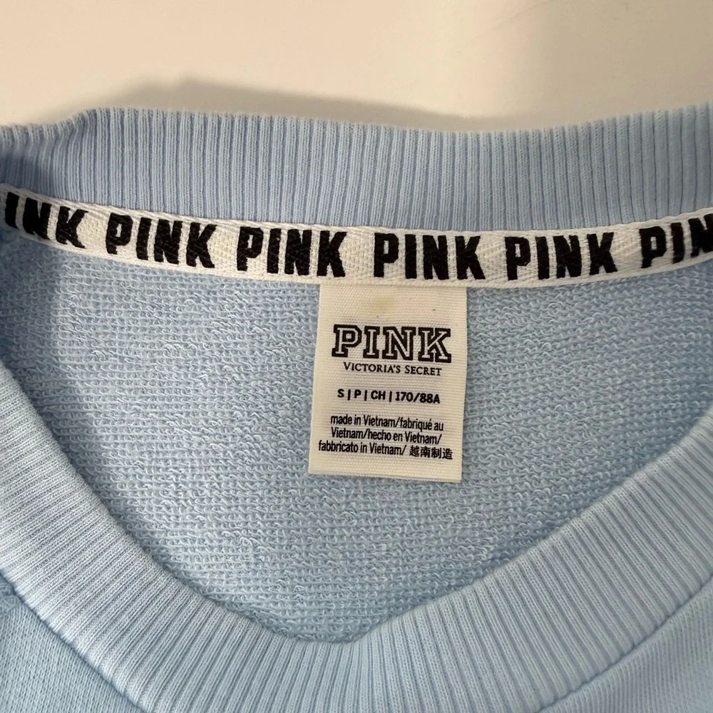 Victoria’s Secret PINK Baby Blue Sweatshirt Embroidered Logo Small Women’s - Picture 10 of 12